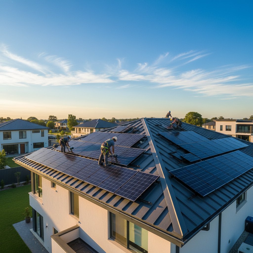 Professional solar panel installation on residential roof in Toronto